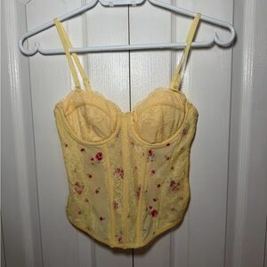 Garage Cream Lace Bustier with Pink Floral Design